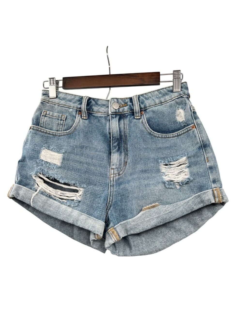 PACSUN Womens Mom Jean Shorts Distressed Embroidered Cuffed Size 26 Waist